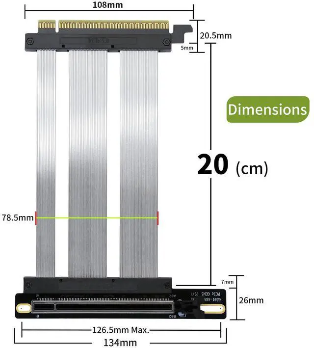 Alt view image 2 of 5 - GIGA-MEGA PCIe 5.0 X16 Riser Cable GPU Extension Cable GEN5 Vertical Mount for Next RTX5090, GEN5 SSD Riser Card (20cm)