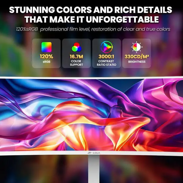 Alt view image 3 of 5 - CRUA 49" White Curved Monitor | DQHD(5120 * 1440), 120Hz, 1500R, 32:9, AMD FreeSync, 120% sRGB, Height Adjustable Ultra-Wide Screen Computer Monitors, HDMI 2.1 & DP 1.4, Wall Mount Install