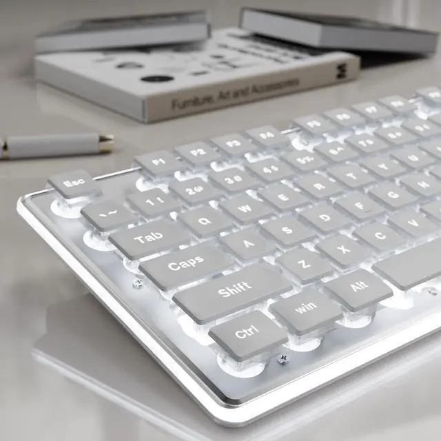 Main image of SEUNKWANG EWEADN GX710S Backlit Computer Keyboards, Wired USB Keyboard with White Backlit, Metal Panel, Plug and Play, Pudding Keycaps Full Size Quite Computer Keyboard for Win/PC/Laptop-White