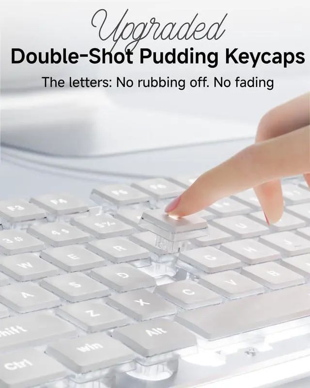 Alt view image 5 of 5 - SEUNKWANG EWEADN GX710S Backlit Computer Keyboards, Wired USB Keyboard with White Backlit, Metal Panel, Plug and Play, Pudding Keycaps Full Size Quite Computer Keyboard for Win/PC/Laptop-White