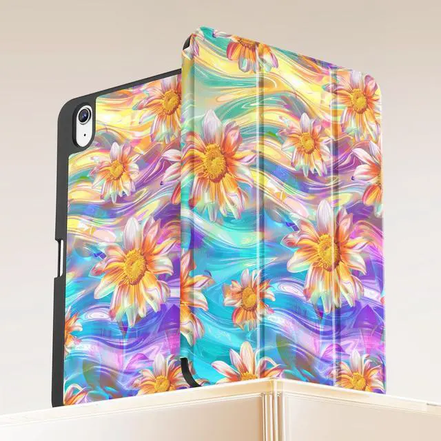 Alt view image 4 of 5 - Mektron Case for iPad (A16) 11th Generation 11-inch 2025 Fit iPad 10th Gen 10.9 inch 2022, Tablet Cover with Trifold Stand + Pencil Holder + Auto Wake/Sleep + TPU Back Cover, Classic Painted Flowers