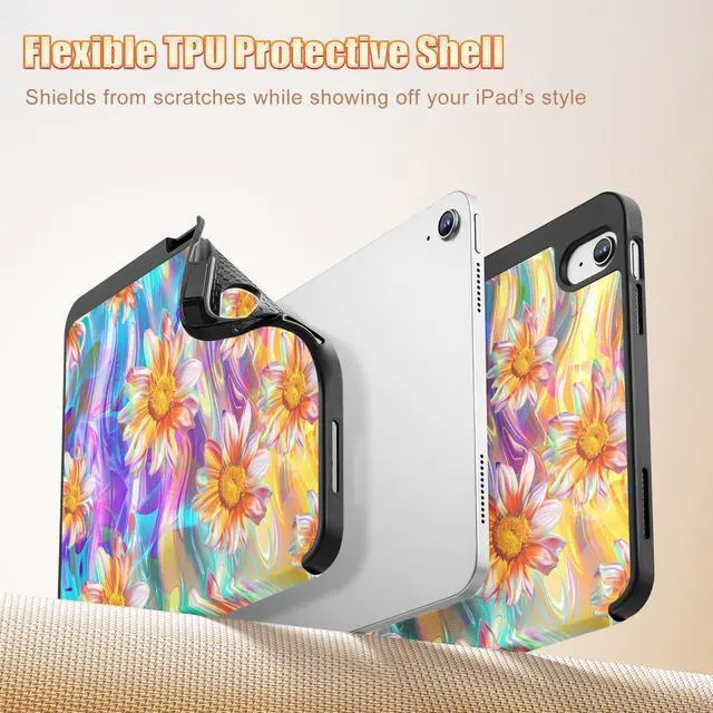 Alt view image 5 of 5 - Mektron Case for iPad (A16) 11th Generation 11-inch 2025 Fit iPad 10th Gen 10.9 inch 2022, Tablet Cover with Trifold Stand + Pencil Holder + Auto Wake/Sleep + TPU Back Cover, Classic Painted Flowers