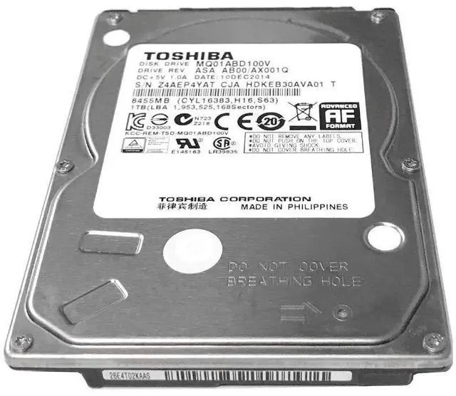 Alt view image 5 of 5 - Toshiba 1TB 5400RPM 8MB Cache SATA 3.0Gb/s 2.5 inch Notebook Hard Drive (MQ01ABD100V) - 1 Year Warranty,Usb
