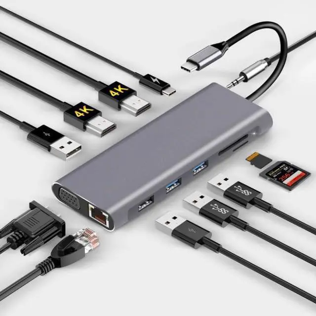Main image of USB C Hub,Docking Station Compatible MacBook Pro & MacBook Air, ipad Pro,Dell XPS, MacBook Docking Station (DP ALT) with 2 HDMI, VGA, Ethernet, Audio, 4 USB Ports, USB-C PD, SD/TF