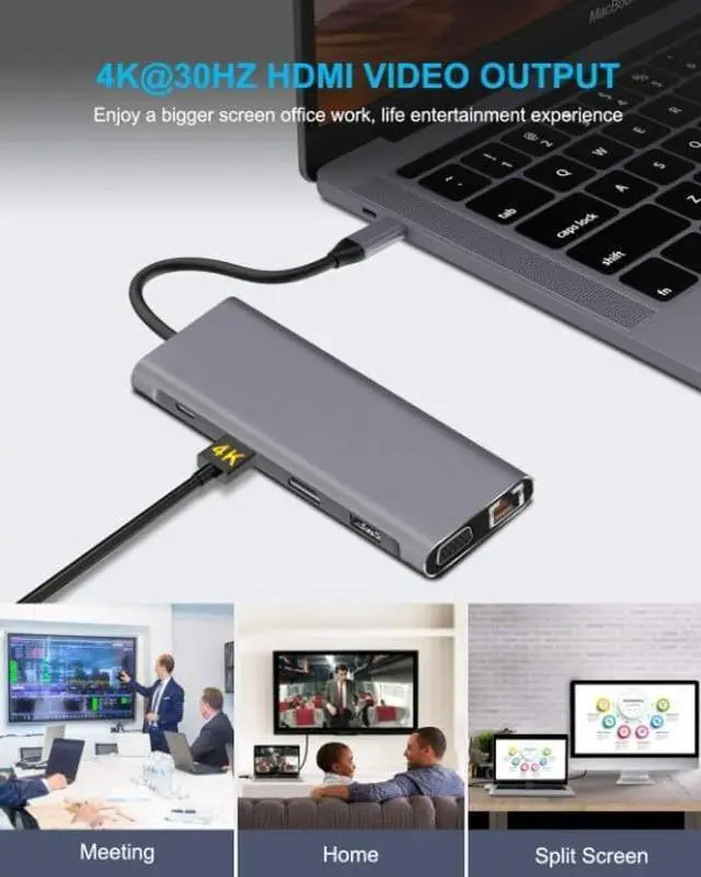 Alt view image 3 of 5 - USB C Hub,Docking Station Compatible MacBook Pro & MacBook Air, ipad Pro,Dell XPS, MacBook Docking Station (DP ALT) with 2 HDMI, VGA, Ethernet, Audio, 4 USB Ports, USB-C PD, SD/TF