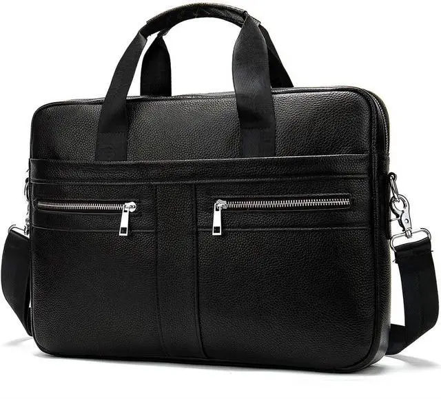 Main image of Leather Briefcase for Men, 15.6-16.1 inch Laptop Bag, Vintage Handmade Messenger Bag (Black)