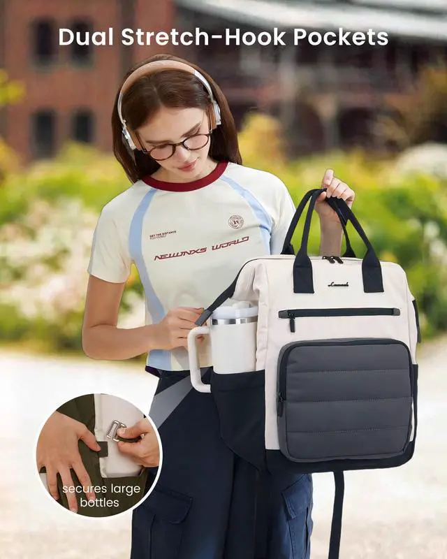 Alt view image 4 of 5 - LOVEVOOK Puffer Laptop Backpack for Women, 17 Inch Work Backpack purse for Nurse Teacher, College Back to School Bookbag for Teen Girls, Personal Item Travel Bag Computer Daypack for Daily Commute