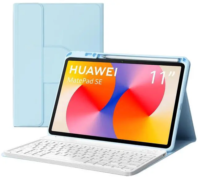 Main image of GYSDCAZ Spanish Ñ Keyboard Case for Huawei MatePad SE 11 2024, 360° Rotatable Magnetic Case with Pencil Holder,Detachable Bluetooth Keyboard,Blue