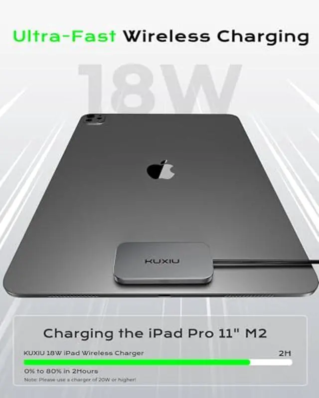 Alt view image 4 of 5 - KU XIU Magnetic Wireless Charger for iPad Pro 11 (1st/2nd/3rd/4th) & iPad Air 11 (M2/M3) & iPad Air 10.9 (4th/5th), 18W Fast Charging Smart Connector Charger Pad with 5.56ft USB-C Cable (Adapter Not)