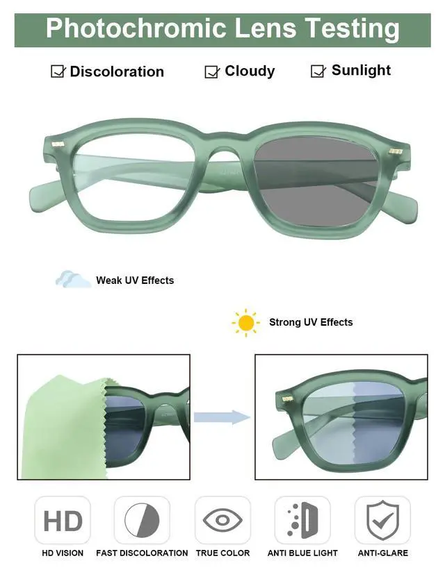 Alt view image 2 of 5 - K.LAVER Photochromic Computer Blue Light Blocking Glasses For Woman, Reading Eyeglasses-Fashion TR90 Rectangle Frame,Sunglasses Anti Eyestrain & UV