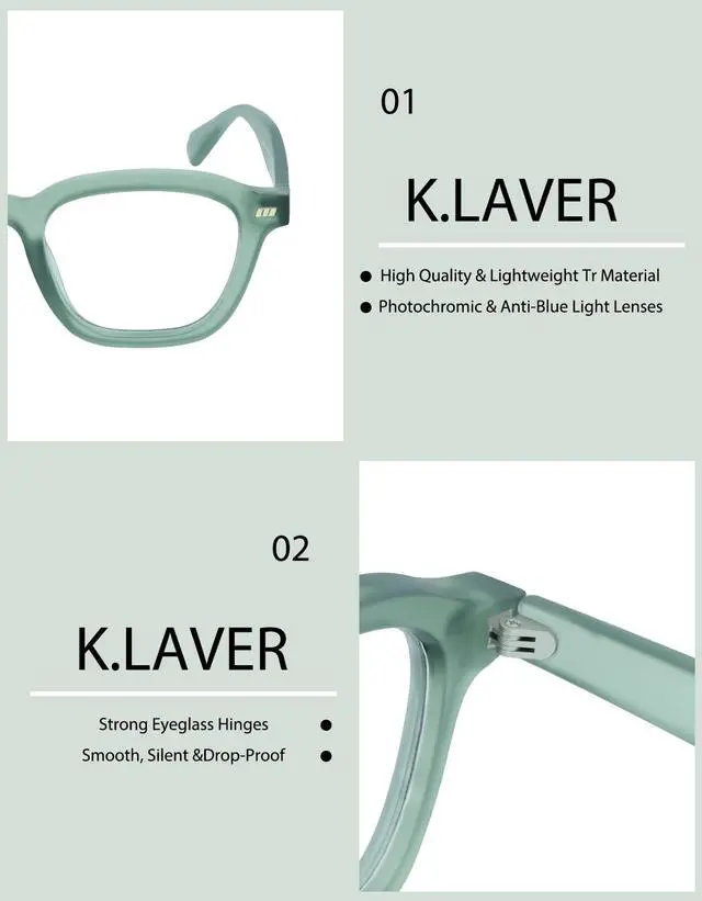Alt view image 4 of 5 - K.LAVER Photochromic Computer Blue Light Blocking Glasses For Woman, Reading Eyeglasses-Fashion TR90 Rectangle Frame,Sunglasses Anti Eyestrain & UV