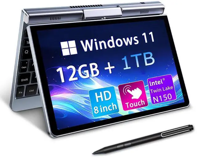 Main image of KOOTIGERS Mini Laptop 8" 2-in-1, Laptop Computer Win 11, Intel N150(up to 3.6GHz), 12GB RAM 1TB SSD, Touchscreen HD, Backlit Keyboard, Wi-Fi 6, USB-C, Lightweight Portable PC for Work/Kids/School
