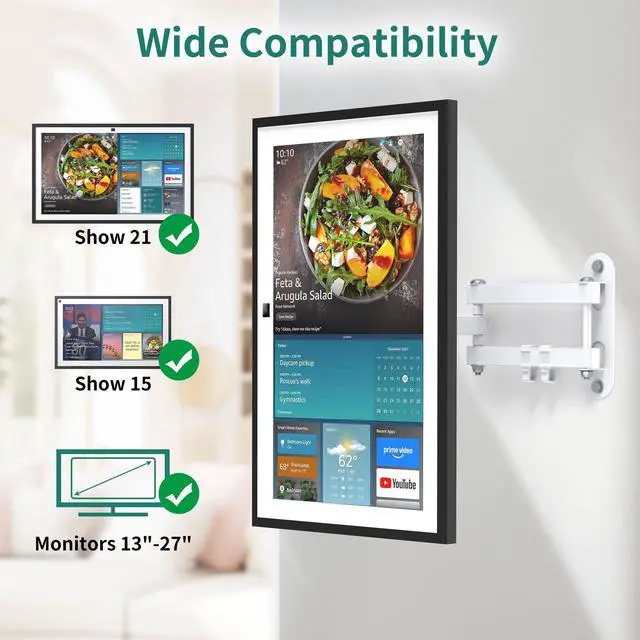 Alt view image 2 of 5 - PlusAcc Wall Mount for Show 21 & Show 15 & 13-27 Inch Monitors TVs, Adjustable Full Motion Mounting Shelf with 17" Extension Arm, Rotation Swivel Tilt Wall Stand Bracket, Hold Up to 33lbs (White)