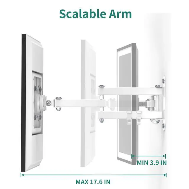 Alt view image 4 of 5 - PlusAcc Wall Mount for Show 21 & Show 15 & 13-27 Inch Monitors TVs, Adjustable Full Motion Mounting Shelf with 17" Extension Arm, Rotation Swivel Tilt Wall Stand Bracket, Hold Up to 33lbs (White)