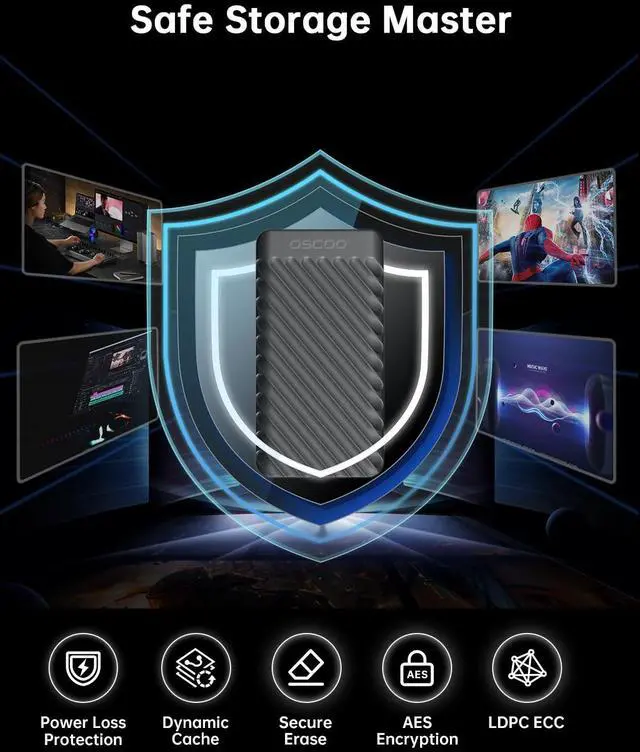 Alt view image 5 of 5 - OSCOO 4TB Portable SSD, Up to 2000MB/s, USB 3.2 Gen 2x2 External Solid State Drive, Dual USB-C&A, Compatible with iPhone 15/16/17, Android, Mac, Laptops, Tablets, Smart TVs, Cameras, Game Consoles