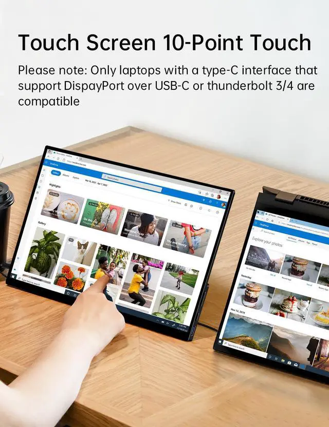 Alt view image 2 of 5 - CAPERAVE Portable Monitor Touchscreen 15.6'', FHD IPS Touch Screen Monitor with Tempered Glass, Ultra Slim with Kickstand & Speaker, HDMI USB C External Screen for Laptop PC
