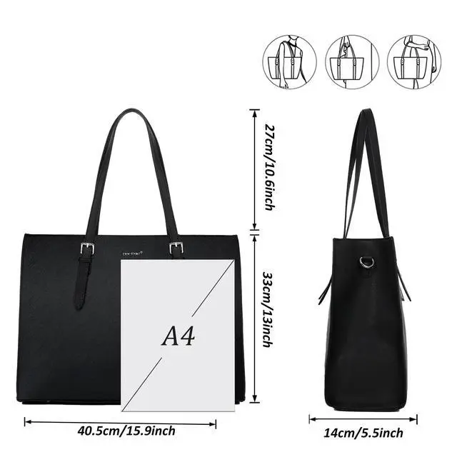 Alt view image 3 of 5 - TANTOMI Large Laptop Tote Bag for Women 15.6 Inch Waterproof, Handbag Briefcase Shoulder Bag, Business, Office, Campus, Travel, Work Bags, Black