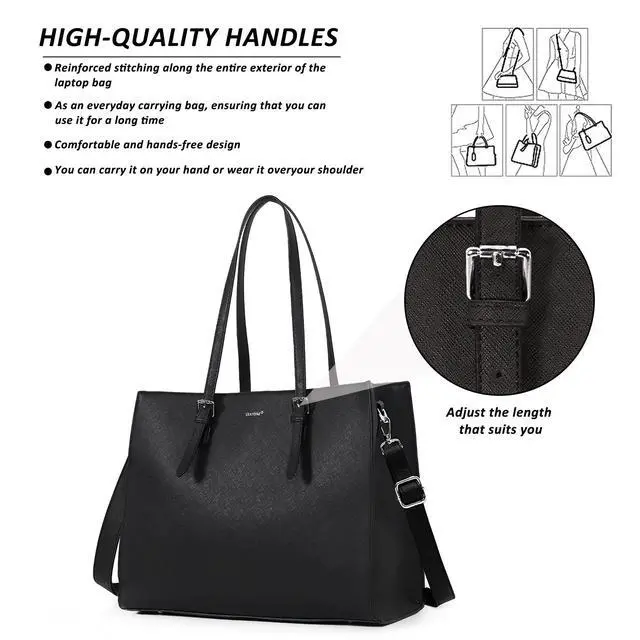 Alt view image 5 of 5 - TANTOMI Large Laptop Tote Bag for Women 15.6 Inch Waterproof, Handbag Briefcase Shoulder Bag, Business, Office, Campus, Travel, Work Bags, Black
