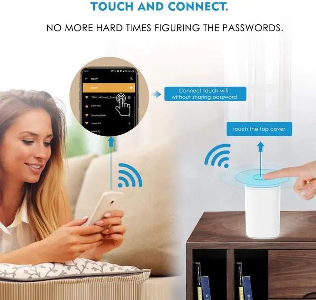 Alt view image 4 of 5 - Wavlink Whole Home Mesh WiFi System, Tri-Band, 2.4GHz/400Mbps+5GHz/867Mbps+1733 Mbps, Up to 6,000 Sq.ft. Coverage, AC3000 WiFi Router and Two Extender, 3-Pack