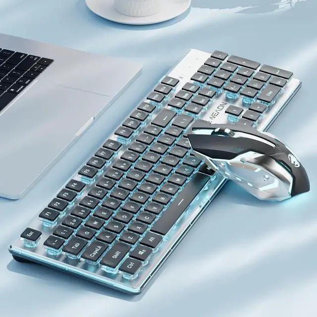 Main image of SEUNKWANG EWEADN V3 Wireless Keyboard and Mouse with Blue Backlit, Metal Panel, Bluetooth/2.4G Rechargeable Computer Keyboard and Mouse Combo Silent Lighted Full Size Cordless Keyboards-Black