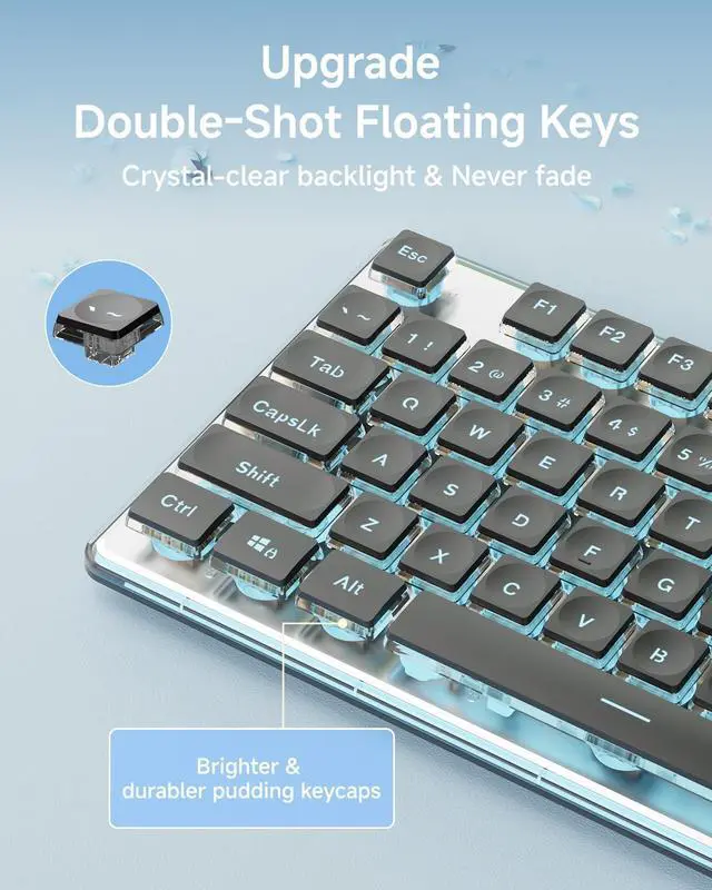 Alt view image 4 of 5 - SEUNKWANG EWEADN V3 Wireless Keyboard and Mouse with Blue Backlit, Metal Panel, Bluetooth/2.4G Rechargeable Computer Keyboard and Mouse Combo Silent Lighted Full Size Cordless Keyboards-Black