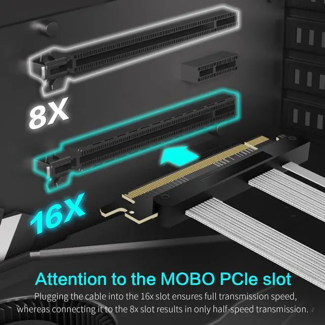 Alt view image 3 of 5 - NovaGrowth PCIE 5.0 Riser Cable,PCI-E 16X 128GB/s Compatible with PCIE 4.0 and WRX80/ 90E, RTX4090/ 5090/ RX7900XTX, Gen 5 GPU Graphics Card Extension Cable,Black 200mm