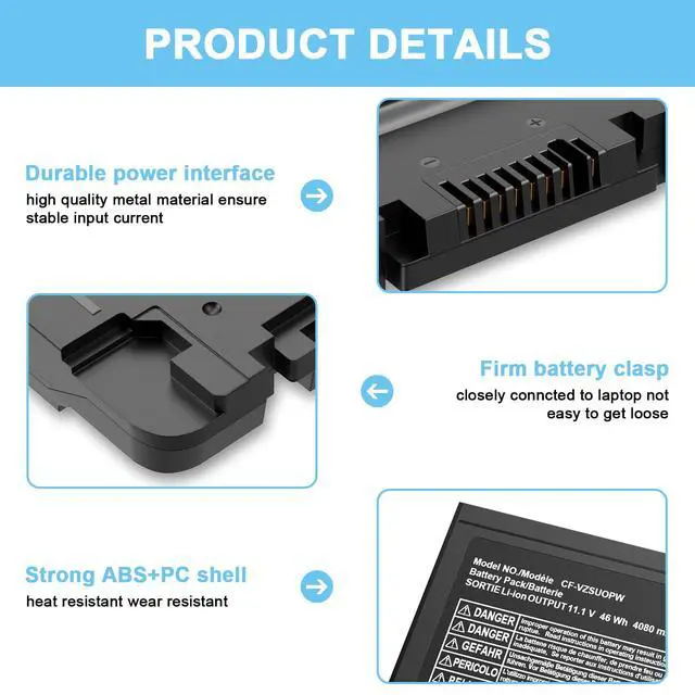 Alt view image 3 of 5 - IEFUU CF-VZSU0PW CF54 Laptop Battery Replacement for Panasonic TOUGHBOOK CF-54 Mk1 Mk2 Mk3 Series 54 Gloved Multi Touch, 54 Lite, 54 Performance, 54 Prime CF-VZSU0PR CF-VZSU0GW CF-VZSU0KR CF-VZSU0LW