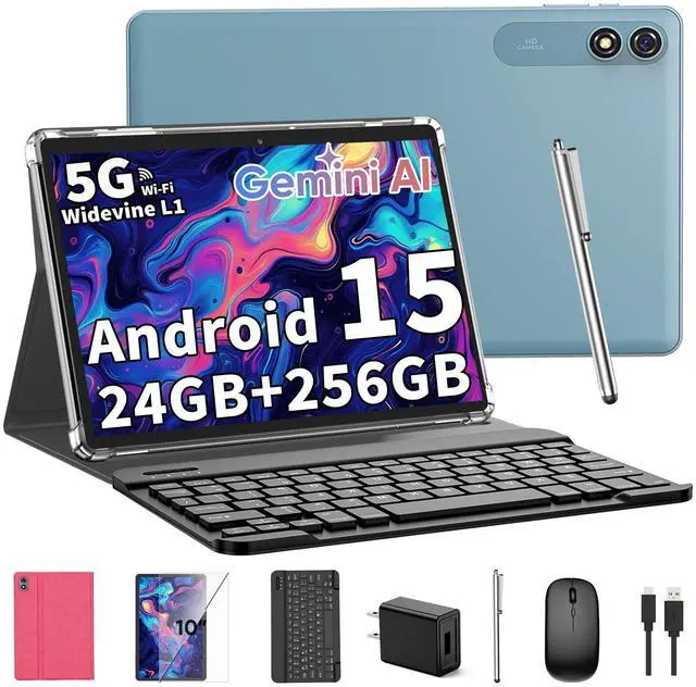 Main image of 2025 Tablet, 10 inch Android 15 Tablet with Keyboard, 24GB+256GB+2TB Expandable Tablets, 2 in 1 Tablets with Keyboard Case Mouse Stylus, 8-core, 8000mAh, 5G WiFi, Split Screen, Widevine L1, GMS (Pink)