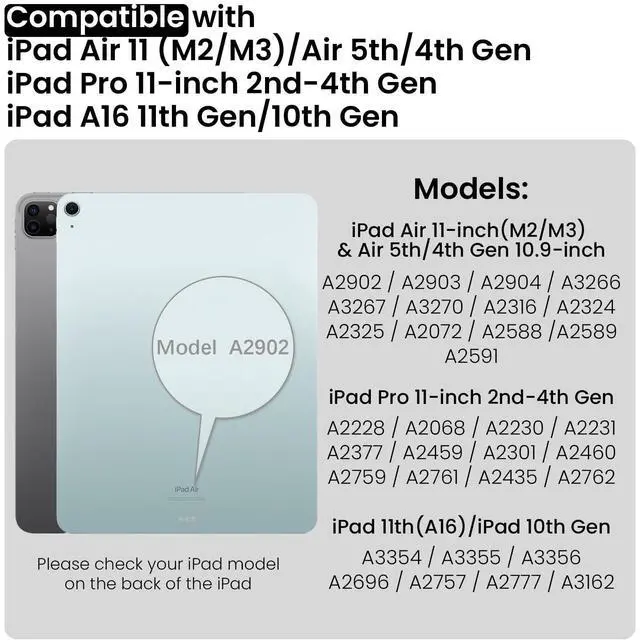 Alt view image 2 of 5 - Nillkin iPad A16(11th)/10th Gen Case with Detachable Keyboard, Adhesive Cover for Air 11(M2/M3)/5/4th, Pro 11(2nd-4th), Magic Trackpad, 7-Color Backlit, Slim Magnetic Backplate with iPad Wall Mount