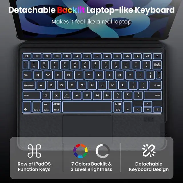 Alt view image 3 of 5 - Nillkin iPad A16(11th)/10th Gen Case with Detachable Keyboard, Adhesive Cover for Air 11(M2/M3)/5/4th, Pro 11(2nd-4th), Magic Trackpad, 7-Color Backlit, Slim Magnetic Backplate with iPad Wall Mount