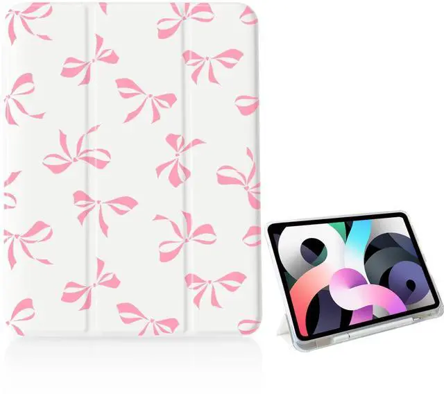 Main image of Girly Pink Bow Tie Case for iPad 11 inch (A16 Chip) 2025 Generation 11th/iPad 10.9 inch 2022 10th Gen with Pencil Holder and Auto Sleep/Wake,White Leather Soft TPU Back Shell Stand Cover