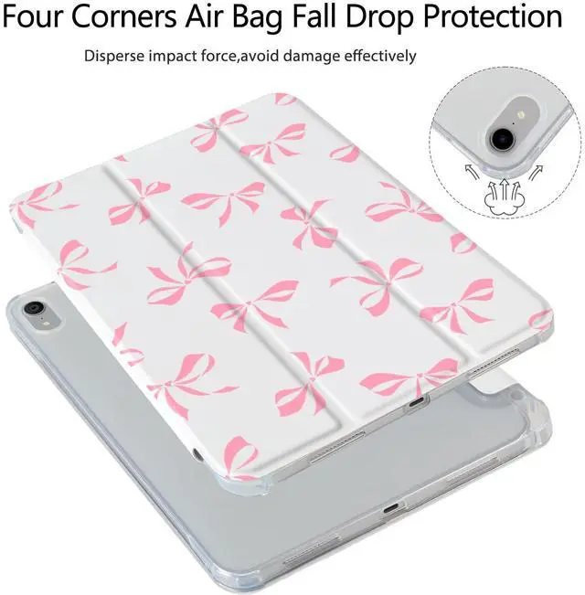 Alt view image 3 of 5 - Girly Pink Bow Tie Case for iPad 11 inch (A16 Chip) 2025 Generation 11th/iPad 10.9 inch 2022 10th Gen with Pencil Holder and Auto Sleep/Wake,White Leather Soft TPU Back Shell Stand Cover