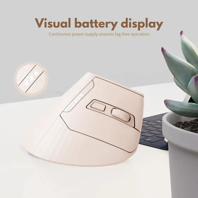 Alt view image 4 of 5 - Ergonomic Wireless Mouse Pink,Bluetooth Vertical Mouse with BT5.0/4.0/2.4G, Rechargeable with Battery Indicator,Ergonomic Design for Comfort and Reduced Wrist Strain for Home,Office Use Pink