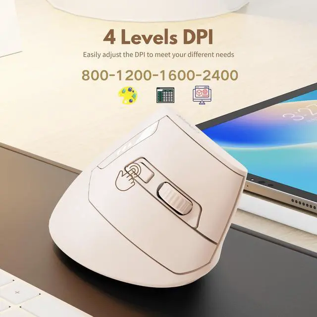 Alt view image 5 of 5 - Ergonomic Wireless Mouse Pink,Bluetooth Vertical Mouse with BT5.0/4.0/2.4G, Rechargeable with Battery Indicator,Ergonomic Design for Comfort and Reduced Wrist Strain for Home,Office Use Pink