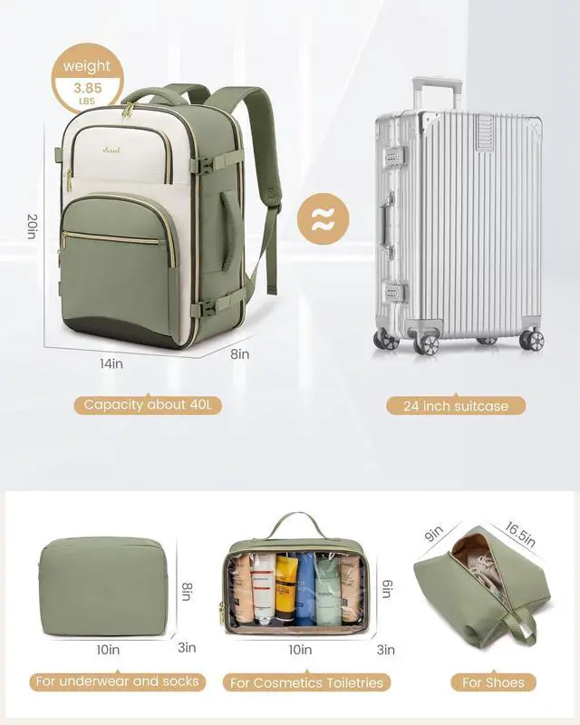 Alt view image 5 of 5 - LOVEVOOK Travel Essentials Carry on Backpack 50L Travel Backpack for Women Men,Waterproof TSA Personal Item Travels Bag Airline Flight Approved,Large Carry on Luggage Laptop Backpack with Packing Cube