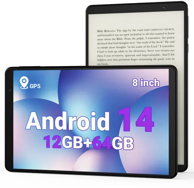 Main image of Tablet 8 inch, Android 14 Tablet with GPS Built in, E-Reader,12GB RAM 64GB ROM (1TB Expand), 8MP Camera, 2.0GHz Processor, 2.4GHz&5GHz Wi-Fi/BT5.0, N8 Tablets with FHD Screen for Gaming and Reading