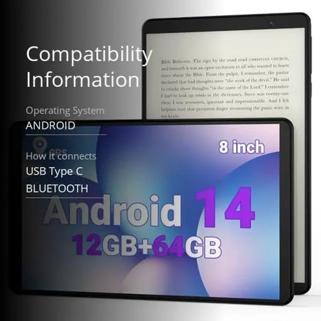 Alt view image 3 of 5 - Tablet 8 inch, Android 14 Tablet with GPS Built in, E-Reader,12GB RAM 64GB ROM (1TB Expand), 8MP Camera, 2.0GHz Processor, 2.4GHz&5GHz Wi-Fi/BT5.0, N8 Tablets with FHD Screen for Gaming and Reading