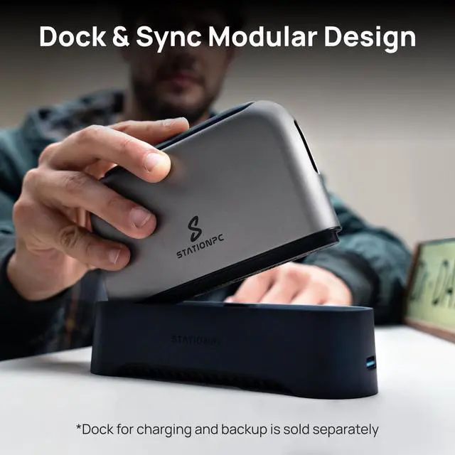 Alt view image 3 of 5 - STATIONPC PocketCloud Portable NAS with M.2 NVMe & SD Slots, up to 8TB Capacity (Diskless), One-Click Backup,Supports Wi-Fi 6, LCD Display, App Control, 3200mAhx2 Replaceable Batteries for Outdoor Use