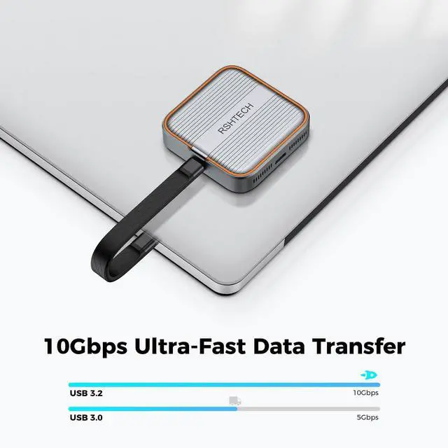Alt view image 4 of 5 - RSHTECH Magnetic M.2 NVMe SSD Enclosure 10Gbps USB C 3.2 to NVME Adapter Support PD 100W and SSD Size 2230/2242 B+M M-Key for iPhone 16 15 Pro/Pro Max/Plus ProRes, iPad Pro and More