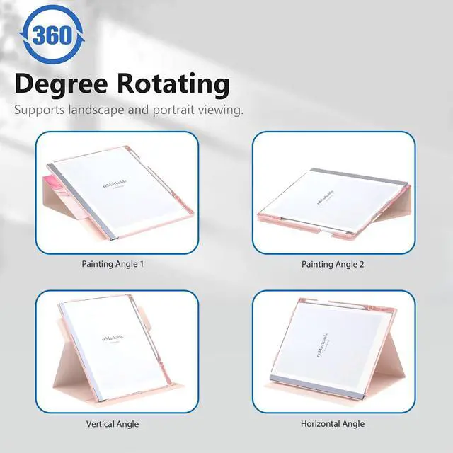 Alt view image 3 of 5 - ENET-CASE Case for Remarkable 2 Paper Tablet- Multi-Viewing Adjustable Folding Book Folio Cover - with Built-in Pen Holder - for 10.3" 2020 Released (Marble Metallic Powders)