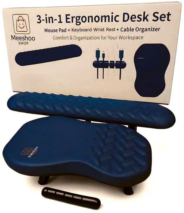 Main image of 3-in-1 Ergonomic Mouse Pad Set with Keyboard Wrist Rest & USB Cable Organizer  Premium Memory Foam Cushions with Massage Support for Carpal Tunnel Relief  Presented in a Stylish Gift Box-Black