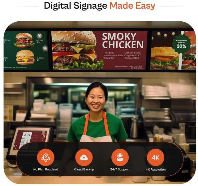 Alt view image 2 of 5 - LIGHTNING ADS Digital Signage Player for Restaurants  No Subscription Needed, Includes Free Upload & Menu Scheduler, Unlock Affordable Premium Tools: Template Builder & AI Enhancer