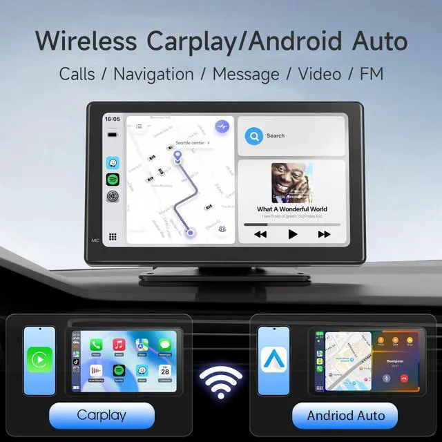 Alt view image 2 of 5 - Haudio 7 Inch Portable Carplay Screen for Car,Car Stereo Wireless Carplay & Android Auto,1080p Backup Camera CarAudio Receivers GPS Navigation Mirror Link