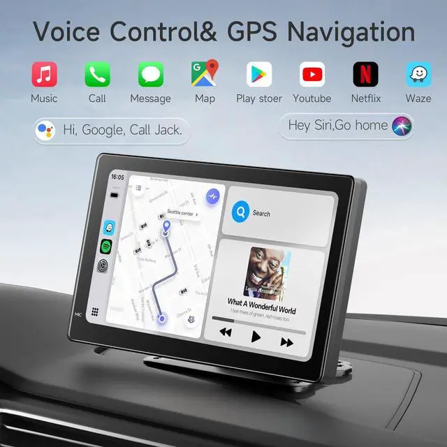 Alt view image 3 of 5 - Haudio 7 Inch Portable Carplay Screen for Car,Car Stereo Wireless Carplay & Android Auto,1080p Backup Camera CarAudio Receivers GPS Navigation Mirror Link