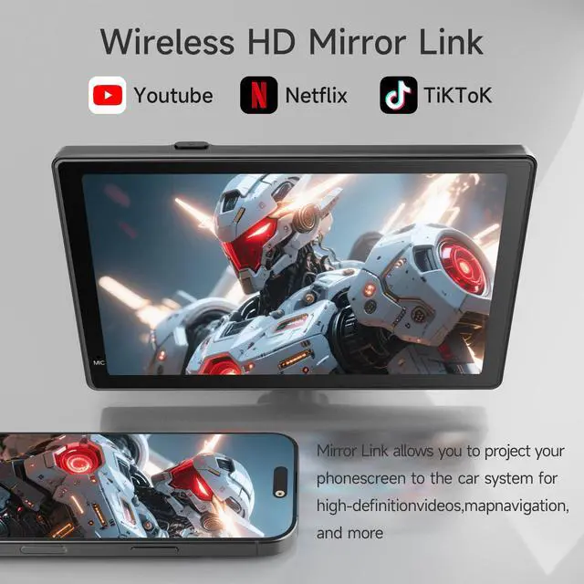 Alt view image 4 of 5 - Haudio 7 Inch Portable Carplay Screen for Car,Car Stereo Wireless Carplay & Android Auto,1080p Backup Camera CarAudio Receivers GPS Navigation Mirror Link