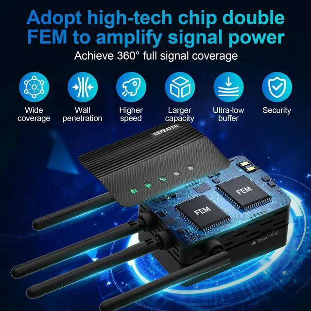 Alt view image 3 of 5 - 2025 Internet Extender WiFi Booster - 10X Faster Dual-Band Extenders for Home,15000 Sq.Ft Long Range Coverage | 4 Antennas, Ethernet Port & EasyMesh, Supports 80+ Devices, Works with All Routers