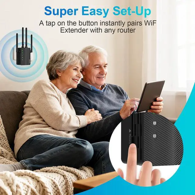 Alt view image 4 of 5 - 2025 Internet Extender WiFi Booster - 10X Faster Dual-Band Extenders for Home,15000 Sq.Ft Long Range Coverage | 4 Antennas, Ethernet Port & EasyMesh, Supports 80+ Devices, Works with All Routers