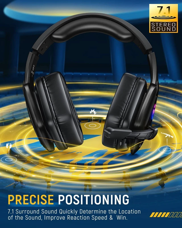 Alt view image 3 of 5 - Tatybo Wireless Gaming Headset with Mic, 7.1 Sound 50mm Driver, Black