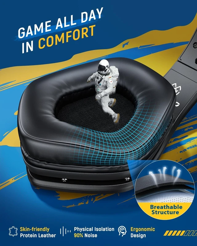 Alt view image 5 of 5 - Tatybo Wireless Gaming Headset with Mic, 7.1 Sound 50mm Driver, Black