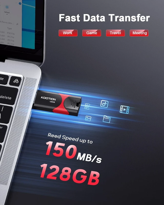 Alt view image 2 of 5 - KOOTION 128GB USB Thumb Drive 3.1 Flash Drive Ultra High Speed up to 150MB/s, Retractable Memory Stick, 128G External Solid State Flash Drive
